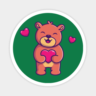 Cute Teddy Bear Holding Love Cartoon Magnet